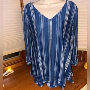 Roz & Ali Navy Striped Blouse